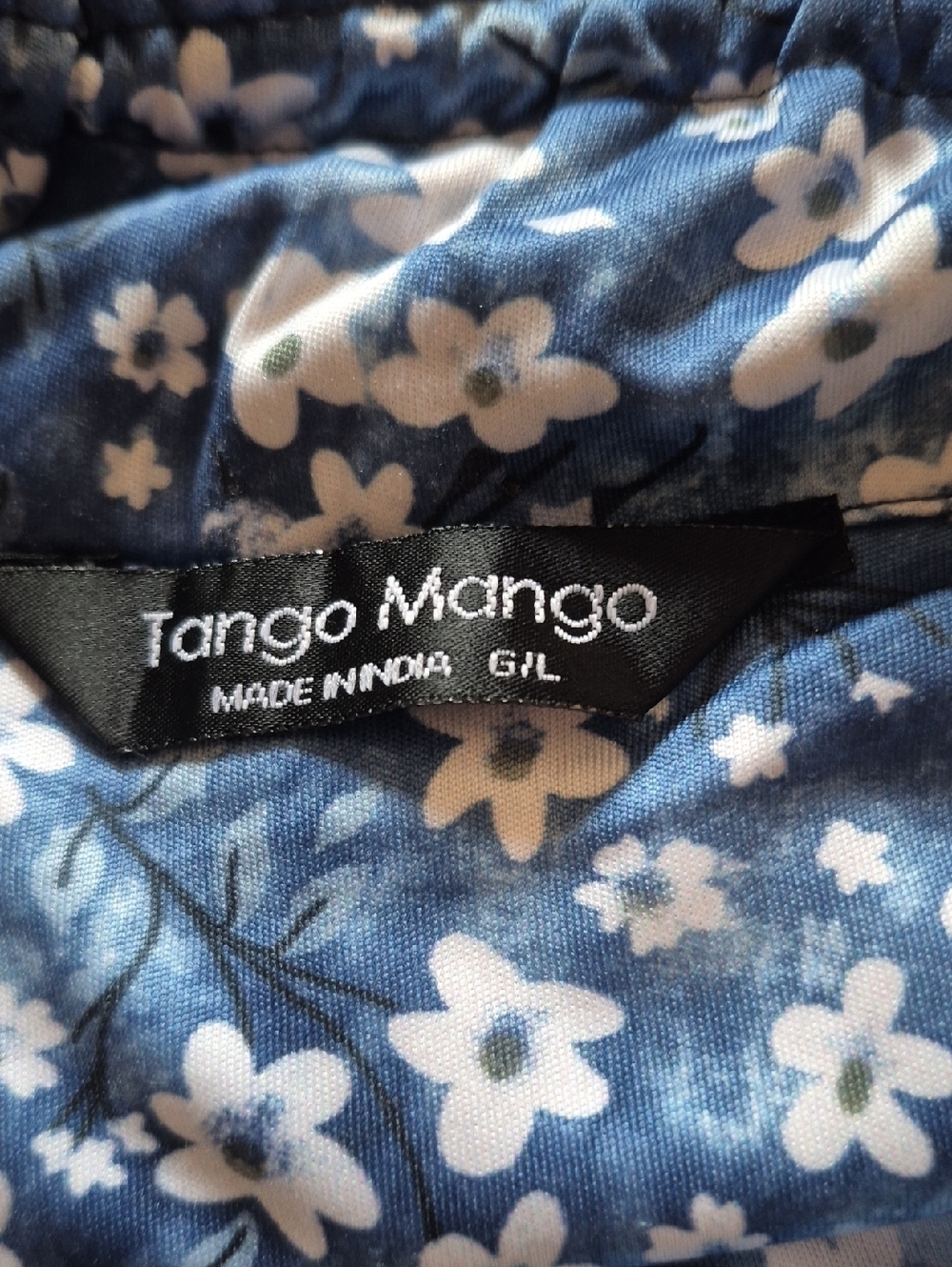 Tango Mango Sleeveless 1/4 Zip Front High Stand Up Neckline Blue White Floral L - Picture 13 of 14
